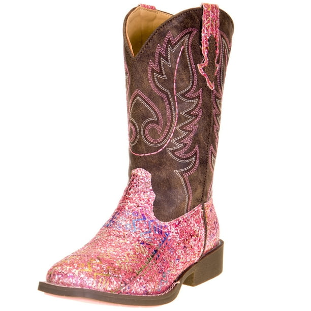 ROPER Girls Glitter Aztec Western Boot Square Toe Pink 5 D 